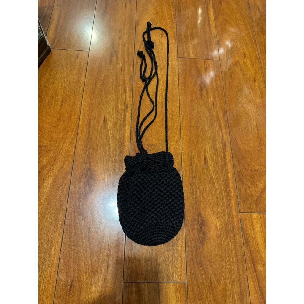 Women's Saks Fifth Avenue Black Crocheted Crossbody Bag One Size